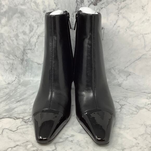 Sam Edelman Womens 7 Black Leather Patent Saige Cap Toe Ankle Bootie T3-15 - Picture 1 of 10